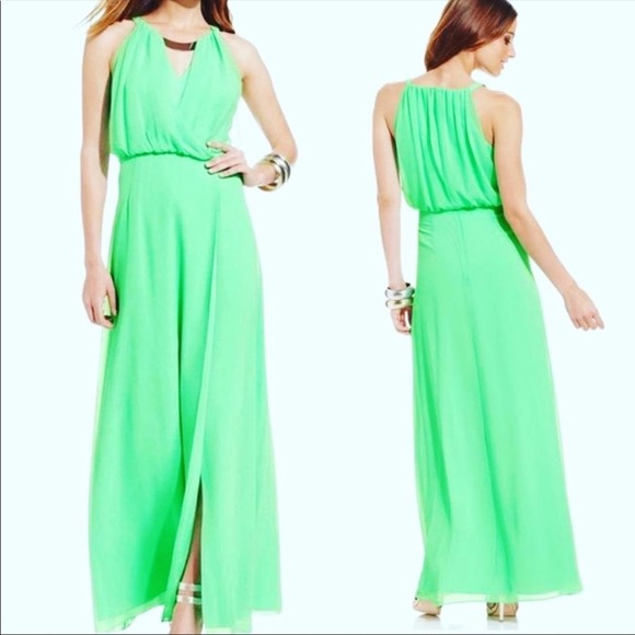 Vince Camuto Lime Green Faux Wrap Maxi Dress - Picture 1 of 12